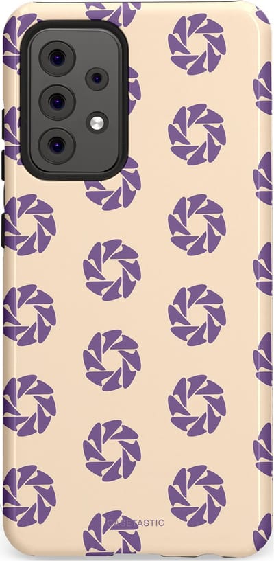 Casetastic hoesje geschikt voor Samsung Galaxy A52 (2021) 5G / Samsung Galaxy A52 (2021) 4G - Dubbellaagse bescherming - Paarse Cirkels op het Zand - Fashion Case - Crème Lavendel Zilver