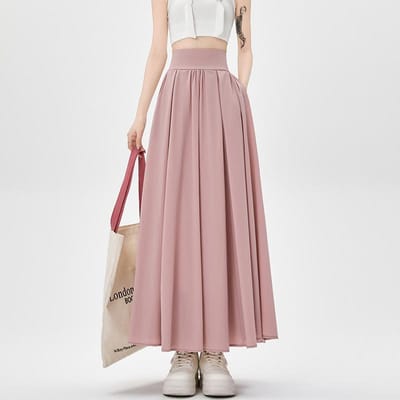 Roze Buiksluitende Hoge Taille A-lijn Rok voor Dames In Zomer Eerste Liefde Geplooide Paraplu Rok Hangende Lange Rok XL roze