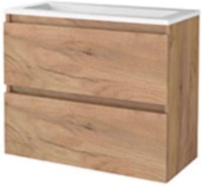 Basic-Line Start 39 Badkamermeubelset - Ondiep - 80 x 39 cm - Greeploos - 2 Lades - Acryl Wastafel - Zonder Kraangat - Whisky Oak