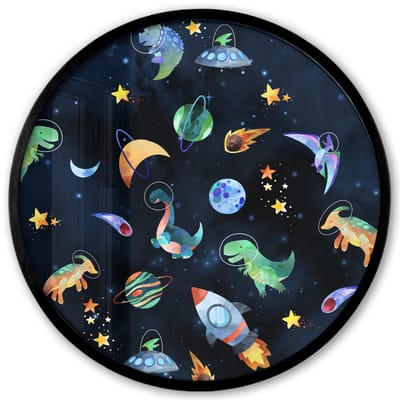 Poster in lijst Rond - Fotolijst 40x40 cm - Posters - Ruimte - Dino - Dinosaurus - Jongens - Ronde posterlijst zwart - Decoratie - Wanddecoratie woonkamer - Muurdecoratie slaapkamer