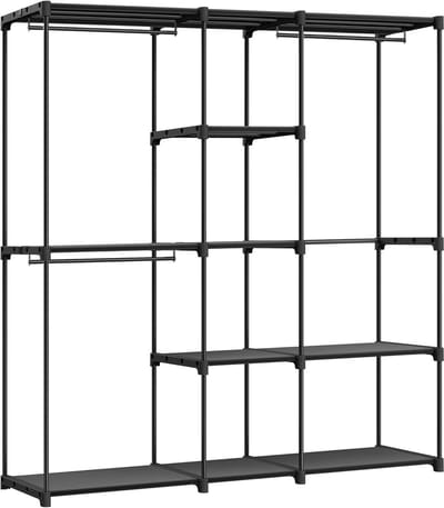 Open Kledingkast - Vrijstaand Kledingrek met Opbergvakken en kledingrails - Ruimtebesparend – 43x182x182 cm – Zwart
