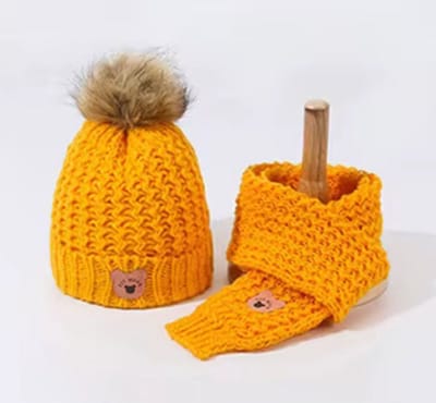 2 in 1 kindermuts sjaal set - meisjes - jongens - winter - gebreide muts, kinderen 2-7 jaar, Geel