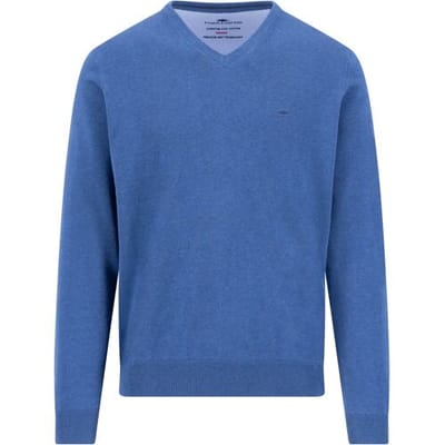 Fynch-Hatton Trui V-Neck Solid Color Superfine 3-Ply Cotton Ink Blue / male
