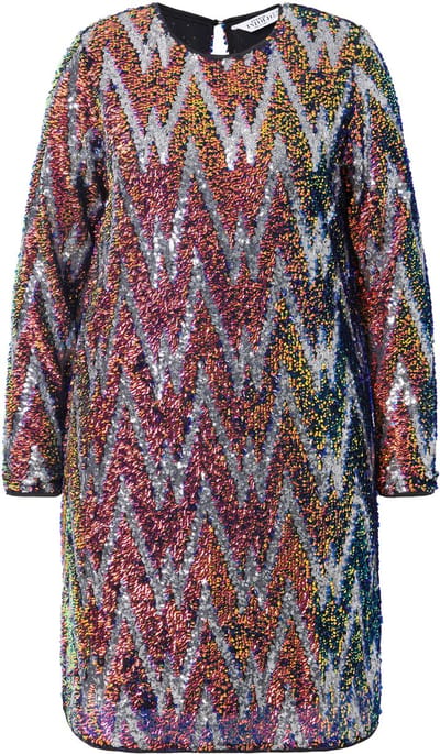 Studio Untold - Dames - Jurk A-lijn zigzag pailletten lange mouwen - Indigo - Maat 42+