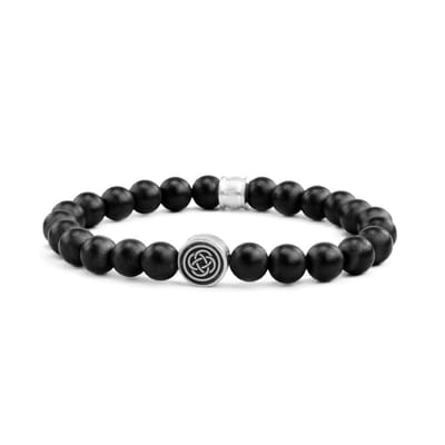 Frank 1967 7FB-0473 Armand Heren - Mat Zwart Agaat - 8mm - beads - Element - 12,5mm - 20cm - Staalkleurig
