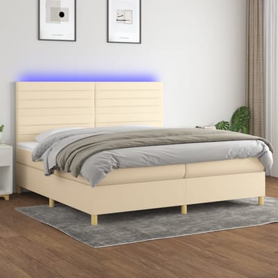 vidaXL - Boxspring - met - matras - en - LED - stof - crèmekleurig - 200x200 - cm