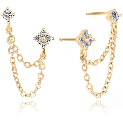 Huitan Mode Dubbele Piercing Kwast Oorbellen voor Vrouwen Eenvoudig Stijlvol Ontwerp Veelzijdige Dames Hangende Oorbellen met CZ Sieraden beige