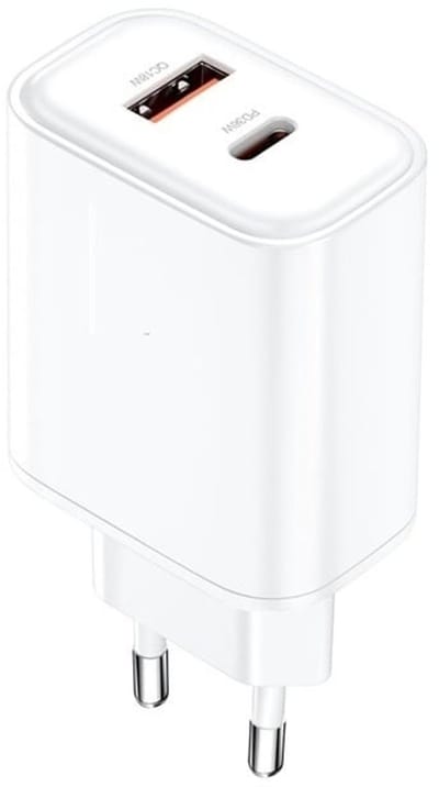 OneOne 36W snellader met 2 poorten. USB C en USB A poort. Witte Quick Charge / PD PPS lader. GAN oplader adapter past op Universeel Sennheiser, Sigma, SKULLCANDY, TomTom, Ulefone Armor, Arnova, Wiko, Garmin, Doro, Evolveo