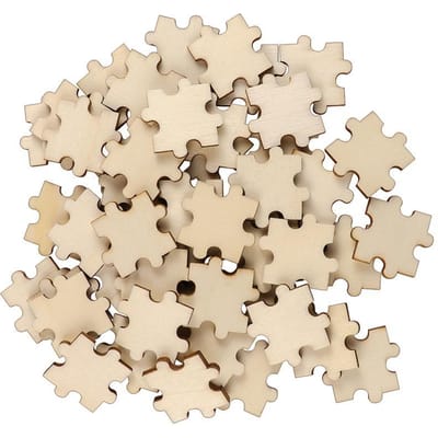 Lot de 50 puzzles en bois brut, carrés, pièces de bois découpées, ornements pour fournitures d'artisanat, gravure, sculpture, décoration white