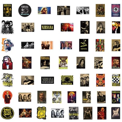 52 Stuks Nirvana Band Stickers - Decoratieve Decals Voor Rock Muziek Fans Op Laptops Telefoonhoesjes Gitaren Sticker Story Winkel black