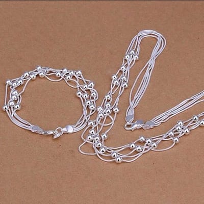 Zilver 925 sieraden set - ketting en armband - bestaat uit 5 lagen 2st