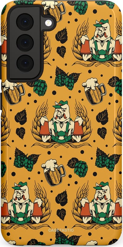 Casetastic hoesje geschikt voor Samsung Galaxy S21 FE 5G - Dubbellaagse bescherming - Oktoberpret - Fashion Case - Goud Taupe Donkergroen Donkergrijs
