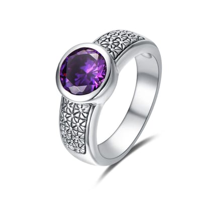 Quiges - Ring Klassiek Solitair in Vintage Stijl van 925 Zilver met Zirkonia Paars - QSR09117
