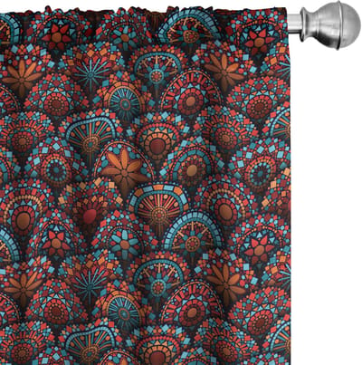 ABAKUHAUS Mandala Gardijnen – 2x75x225 cm – Mikrofaser, halfdonker, Scarlet Orange/Blauw