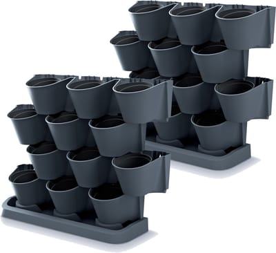 Verticale tuin kunststof plantenpotten - 2x - Staand - Modulair - Antraciet grijs - 67 x 18 x 57 cm - Binnen/buiten