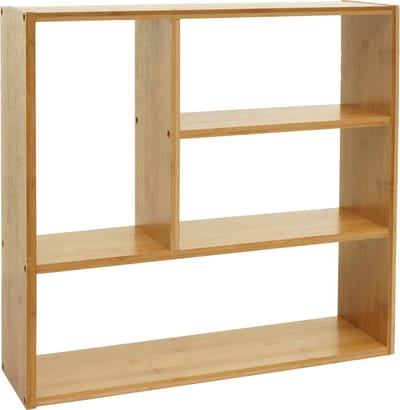 Wandplank MCW-M22, hangplank Drijvende plank met 4 vakken, bamboe 50x50x15cm