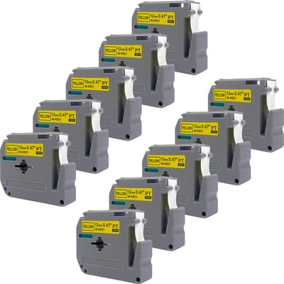 DULA Brother Compatible label tape- M-K631 - 10 cassettes - Brother P-Touch - Zwart op geel - 12mm x 8m