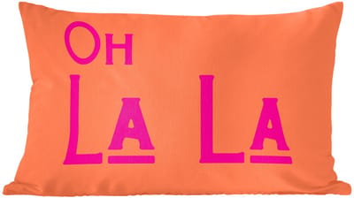Sierkussens - Kussentjes Woonkamer - 60x40 cm - Oh la la - Oranje - Roze - Scheeflettertype