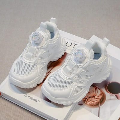 Kindersneakers met Roterende Knop Kinder Sportschoenen Ademend Mesh Gloednieuw Dik Comfortabel 34 white