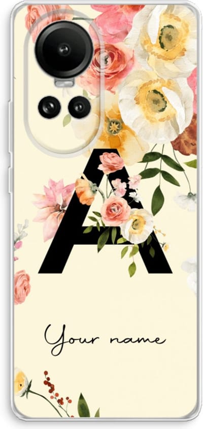 Gepersonaliseerd - Case Company® - Hoesje geschikt voor Oppo Reno 10 hoesje - Flirty Flowers Monogram - Soft Cover Telefoonhoesje - Bescherming aan alle Kanten en Schermrand