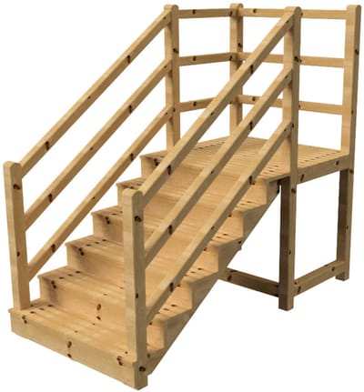 MILANO buitentrap 6 gesloten treden H105 cm - bordes L116 x B120 cm - trapleuning links en rechts - bordesleuning links en achteraan