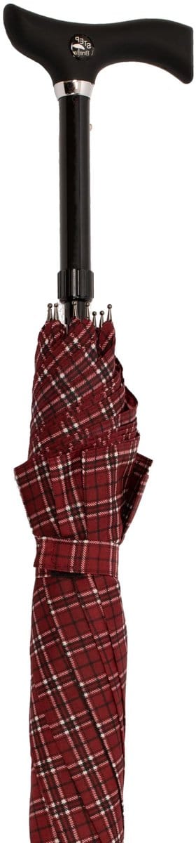 Gastrock Paraplu wandelstok – Polyester - Rood geblokt - Luxe wandelstok paraplu - Lengte verstelbaar 83 - 93 cm - Doorsnede doek 104 cm - Aluminium frame - Fritz handvat van kunststof - Wandelstokken met paraplu - Wandelstok voor dames en heren