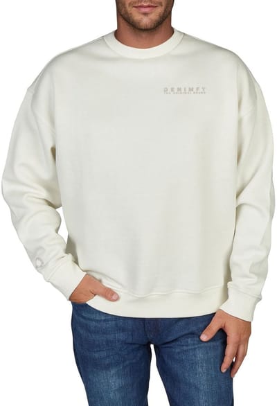 DENIMFY Heren trui DFKeno bequem Wit S Ronde Hals Volwassenen sweatshirt / sweater