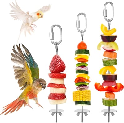 Dailygoods- Vogelspies Set van 3 - Roestvrij Stalen Vorken - Voederdispenser - Fruithouder - Speelgoed voor Vogels - Afmetingen 15,2/20/25 cm