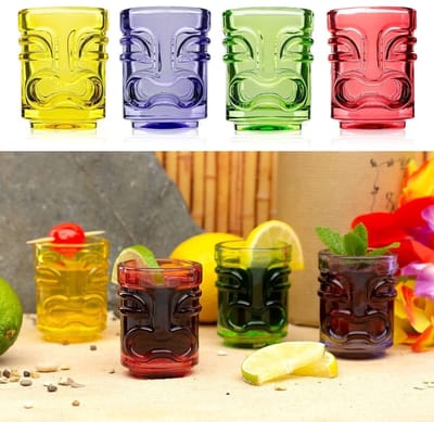 SPHProducts - Gekleurde Tiki Shot Glazen - Set van 4 - Tropische borrelglazen - 45ml - Perfect voor feesten - Ideaal voor cocktailparty's