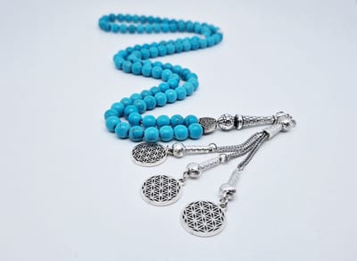 Handgemaakte tesbih "Tasbih" natuursteen "Turkoois" - Aantal kralen 99 - Diameter kralen 8MM - met metaal tassel "Harmonie" - Een mooi cadeau-idee