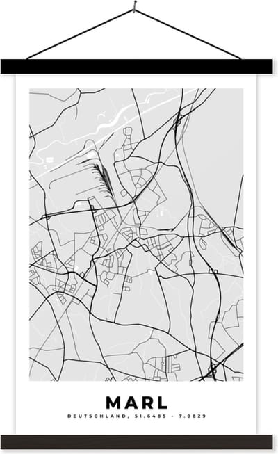 Posterhanger incl. Poster 40x60 cm - Schoolplaat - Kaart - Marl - Duitsland - Plattegrond - Stadskaart - Textielposter - Zwarte latten - Stadskaart