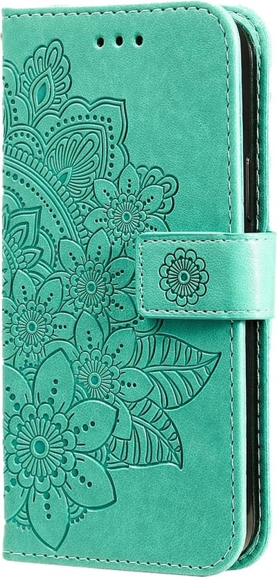 Hoesje geschikt voor Samsung Galaxy A26 - Bookcase - Pasjeshouder - Portemonnee - Bloemenprint - Kunstleer - Turquoise