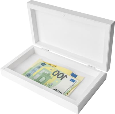 Houten Spaarpot Doos - Opbergkistje Geld - Geld Bewaren - Klaar voor Decoratie - 18 x 10 cm - Wit