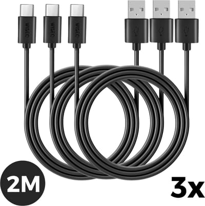 3x USB naar USB C kabel 2 meter - set van 3 - USB C snellaadkabel en USB A datakabel - geschikt voor Apple iPhone, Samsung en Huawei - zwart - WiseQ