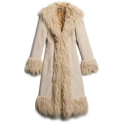 Lange afghaanse mantel met nepbont voering voor dames Superdry