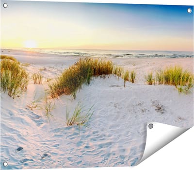 Gards Tuinposter Strand en Duinen tijdens Zonsondergang - 80x60 cm - Tuindoek - Tuindecoratie - Wanddecoratie buiten - Tuinschilderij