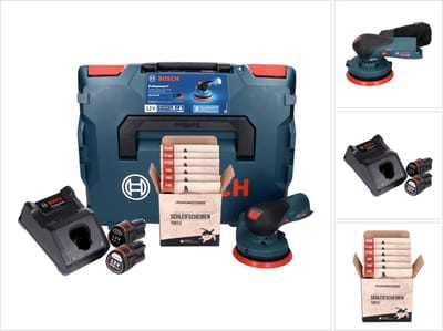 Bosch GEX 12V-125 Professionele snoerloze excenterschuurmachine 12 V 125 mm borstelloos + 2x accu 3.0 Ah + lader + Toolbrothers TURTLE schuurset + L-Boxx