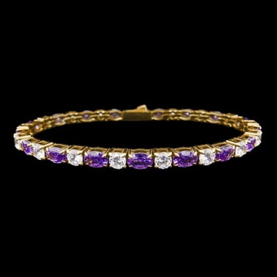 Victoria Valenza Goudkleurige RVS Tennisarmband met Paarse Zirkonia Stenen - Armband - Goudkleurig - RVS - Tennisarmband - Zirkonia