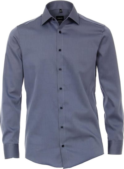 VENTI modern fit overhemd - twill - grijsblauw - Strijkvriendelijk - Boordmaat: 46