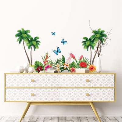 Muurstickers - Tropische paradijsbloemen - Transparante achtergrond - 100x125cm