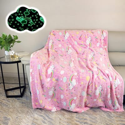 Glow in the Dark eenhoorn flanellen fleece plaid – magische deken voor kinderen en volwassenen, 150 x 200 cm