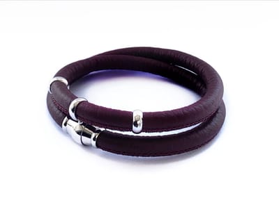 NIEUW! Jolla - dames wikkelarmband - zilver - leer - magneetsluiting - bedels - Basic Silver - Bordeaux rood