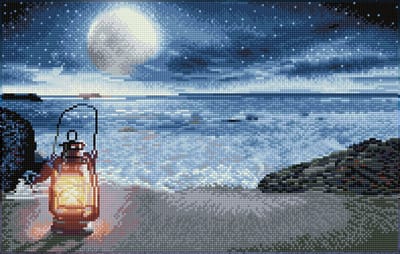 DQ10.007 Diamond Dotz® - Hobby Pakket - Diamond painting volwassenen - Lamp bij zee met maanlicht 35 x 52cm - Vierkante steentjes - Diamond painting pakket volledig