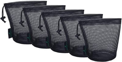 Zwarte Mesh Tas van Nylon - Duurzame Trekkoord Net Bag voor Reizen, Cosmetica en Outdoor Gereedschap - Set van 5 Stuks