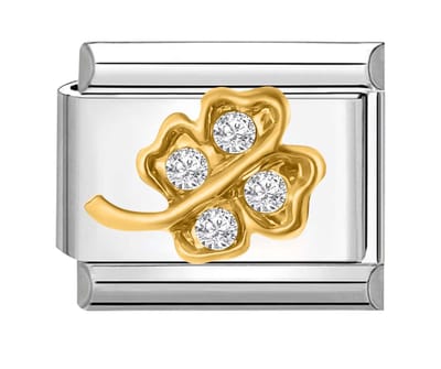 Quiges - Schakel - Bedel - 9mm - charms - gouden klavertje - Geschikt voor - armband - Schakelarmband - italy bedels armband