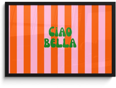 Poster in lijst - Fotolijst 60x40 cm - Posters - Strepen - Oranje - Verticaal - Ciao bella - Posterlijst zwart - Decoratie - Wanddecoratie woonkamer - Muurdecoratie slaapkamer