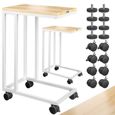 Bijzettafel Set van 2 Wit 50x35x65/70cm met Wieltjes