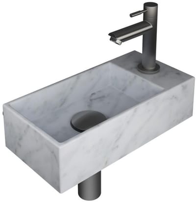 INK - Fonteinpack Marmer Rechts incl. Fonteinkraan - Design Sifon - Design Plug en Montageset - 360x180x90 Mm - Mat Wit Marmer/brushed Nickel
