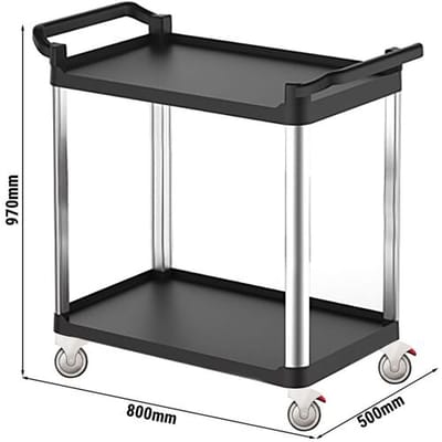 GGM Gastro Servierwagen aus Kunststoff - 800x500mm - mit 2 Ablageflächen & leisen Rollen Zwart