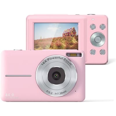 songdian compacte camera 4K 44 MP voor fotografie en video, 16x zoom - roze